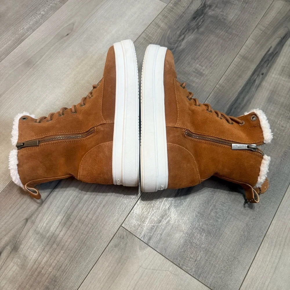J Slides ‘Torrie’ Brown Suede High Top Faux Fur Boots